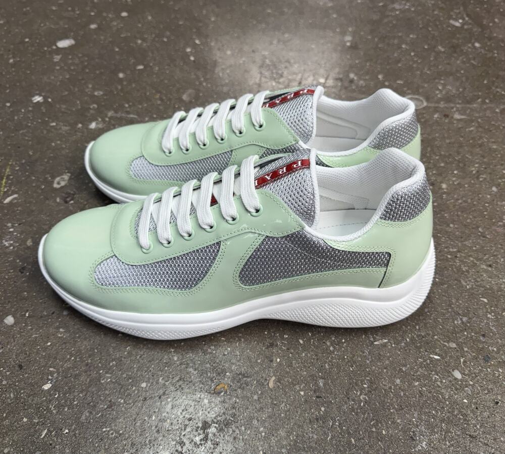 Prada Americas Cup Patent Leather Green Sneakers
